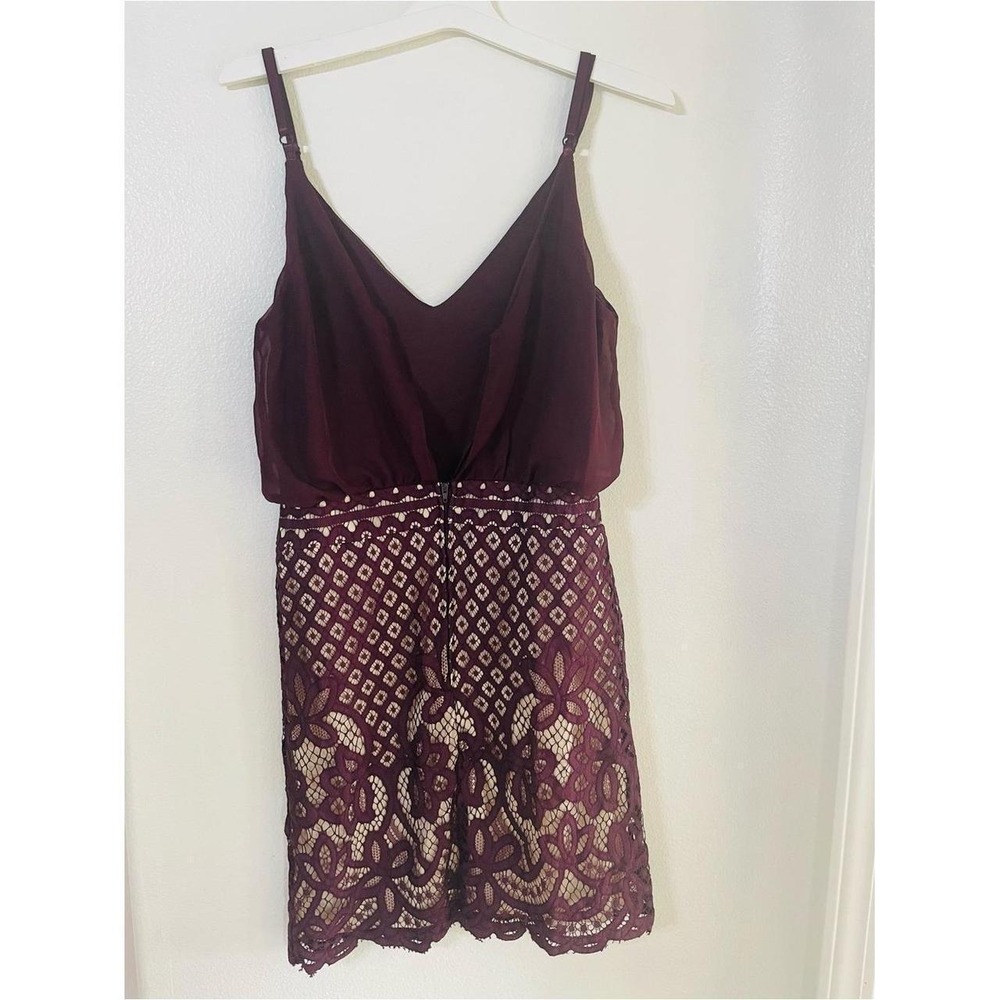 Francesca's Alya Burgundy Lace Sleeveless Dress Size M 3PFSB0525F - Picture 3 of 6